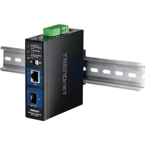 TRENDnet TI-F711SFP Industrial 10G SFP+ Media Converter, IP50, DIN rail or wall mount